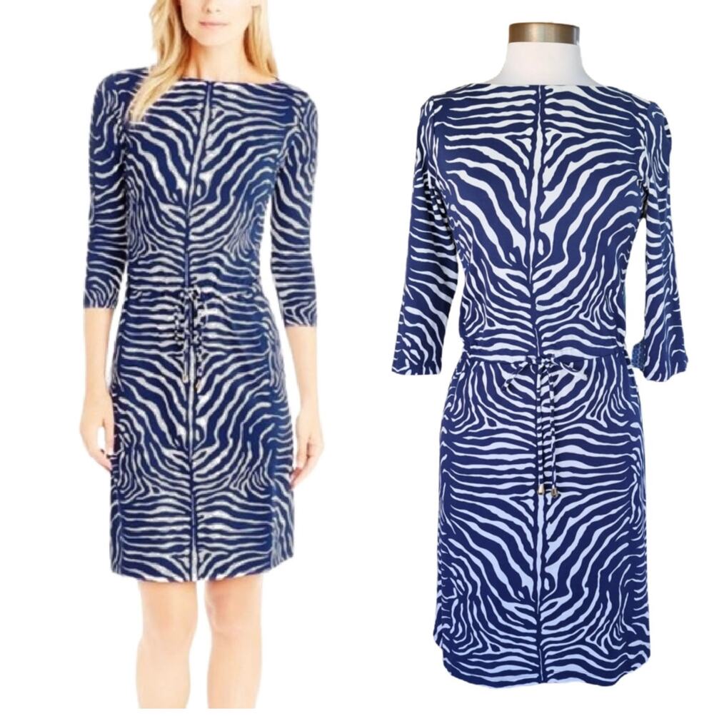 J McLaughlin Zebra Animal Print Dress Blue XS